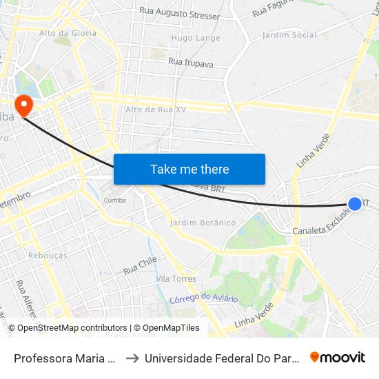 Professora Maria Aguiar Teixeira to Universidade Federal Do Paraná Prédio Histórico map