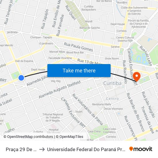 Praça 29 De Março to Universidade Federal Do Paraná Prédio Histórico map