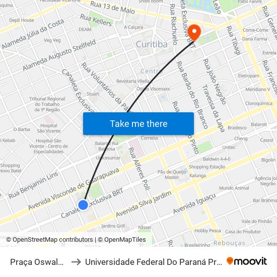 Praça Oswaldo Cruz to Universidade Federal Do Paraná Prédio Histórico map