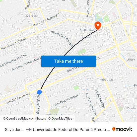 Silva Jardim to Universidade Federal Do Paraná Prédio Histórico map