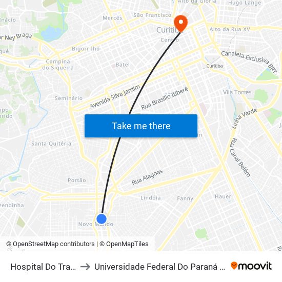 Hospital Do Trabalhador to Universidade Federal Do Paraná Prédio Histórico map