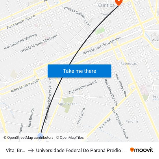 Vital Brasil to Universidade Federal Do Paraná Prédio Histórico map