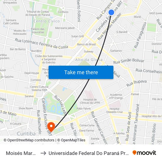 Moisés Marcondes to Universidade Federal Do Paraná Prédio Histórico map