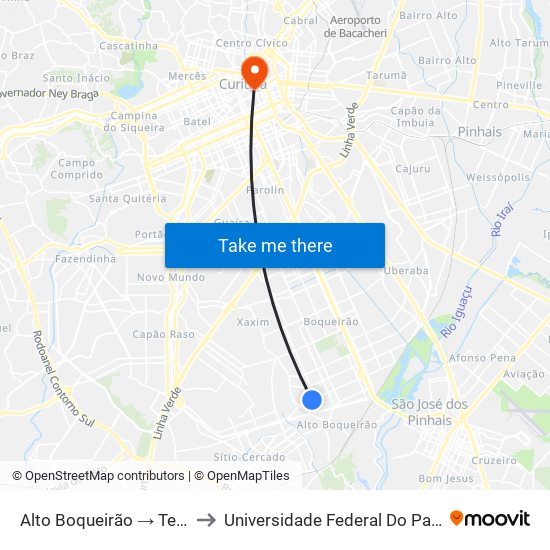 Alto Boqueirão → Terminal Boqueirão to Universidade Federal Do Paraná Prédio Histórico map