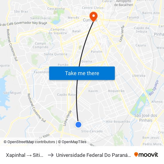 Xapinhal → Sítio Cercado to Universidade Federal Do Paraná Prédio Histórico map