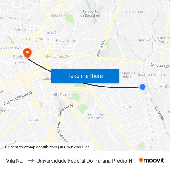 Vila Nova to Universidade Federal Do Paraná Prédio Histórico map