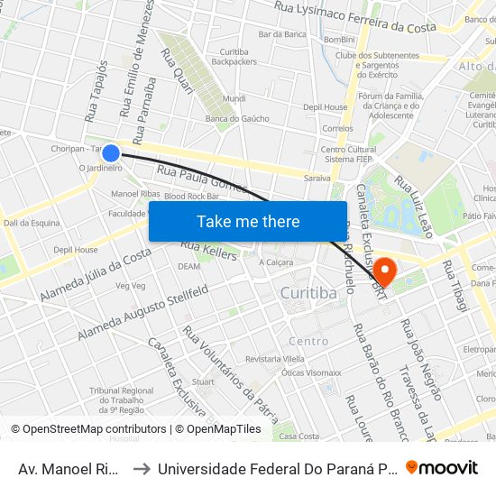 Av. Manoel Ribas, 200 to Universidade Federal Do Paraná Prédio Histórico map