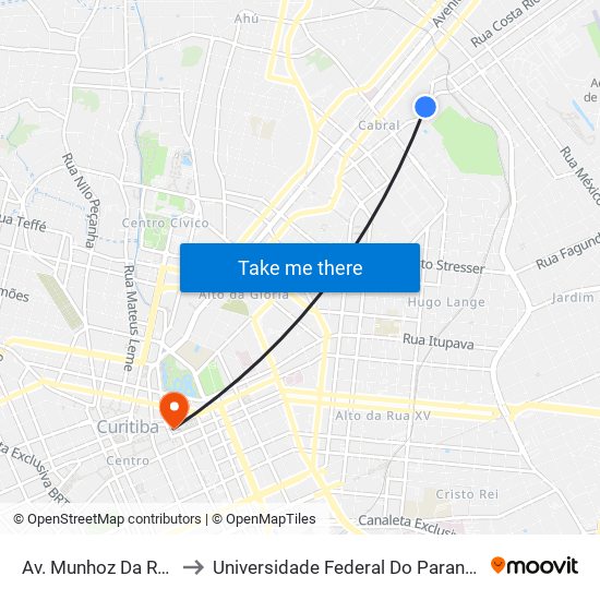 Av. Munhoz Da Rocha, 1143 to Universidade Federal Do Paraná Prédio Histórico map