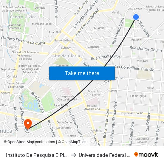 Instituto De Pesquisa E Planejamento Urbano De Curitiba to Universidade Federal Do Paraná Prédio Histórico map