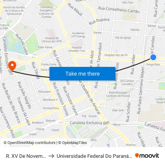 R. XV De Novembro, 2700 to Universidade Federal Do Paraná Prédio Histórico map