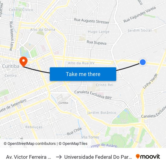 Av. Victor Ferreira Do Amaral, 611 to Universidade Federal Do Paraná Prédio Histórico map