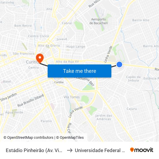 Estádio Pinheirão (Av. Victor Ferreira Do Amaral 1913) to Universidade Federal Do Paraná Prédio Histórico map