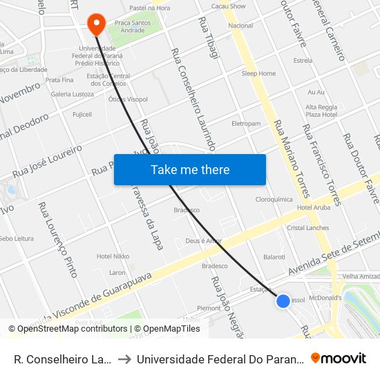 R. Conselheiro Laurindo, 987 to Universidade Federal Do Paraná Prédio Histórico map