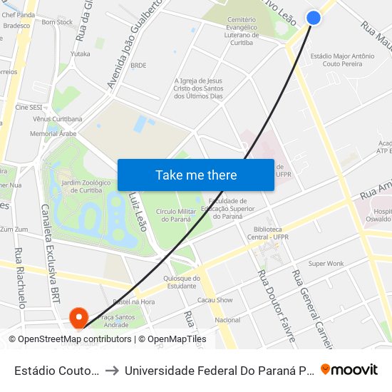 Estádio Couto Pereira to Universidade Federal Do Paraná Prédio Histórico map
