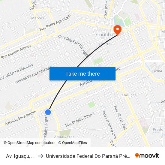 Av. Iguaçu, 2700 to Universidade Federal Do Paraná Prédio Histórico map