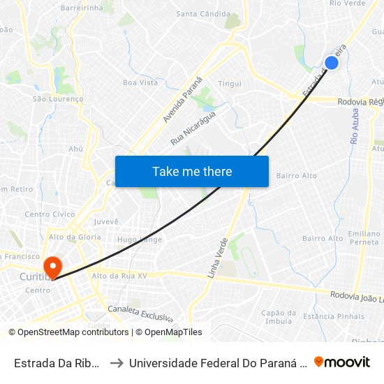 Estrada Da Ribeira, 1127 to Universidade Federal Do Paraná Prédio Histórico map