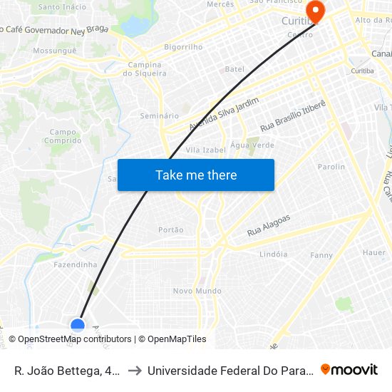 R. João Bettega, 4100 - Circuito to Universidade Federal Do Paraná Prédio Histórico map