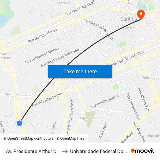 Av. Presidente Arthur Da Silva Bernardes, 526 to Universidade Federal Do Paraná Prédio Histórico map