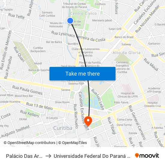 Palácio Das Araucárias to Universidade Federal Do Paraná Prédio Histórico map