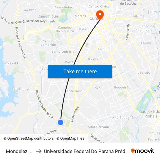 Mondelez Brasil to Universidade Federal Do Paraná Prédio Histórico map