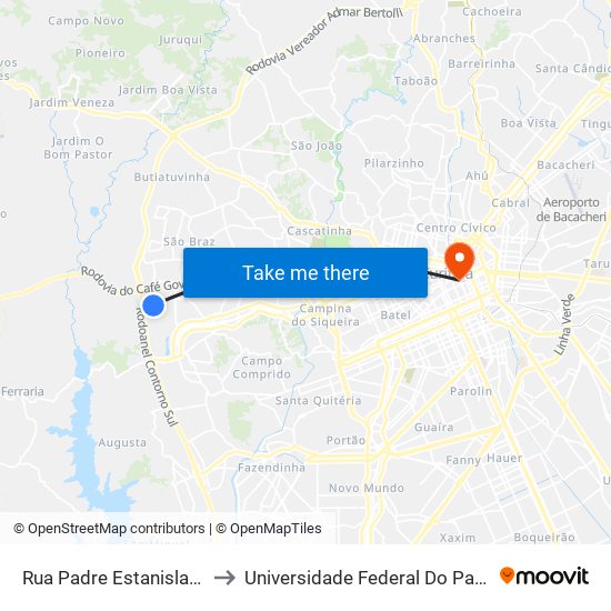 Rua Padre Estanislau Piasecki, 1080 to Universidade Federal Do Paraná Prédio Histórico map