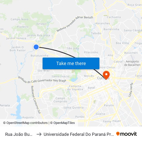 Rua João Budel, 455 to Universidade Federal Do Paraná Prédio Histórico map