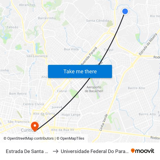 Estrada De Santa Cândida, 1343 to Universidade Federal Do Paraná Prédio Histórico map