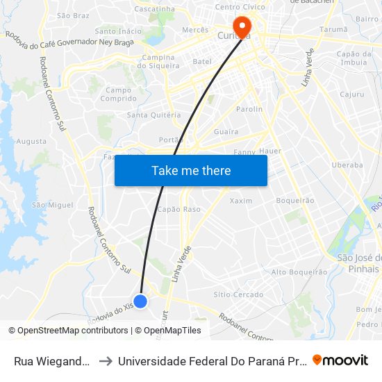 Rua Wiegando Olsen to Universidade Federal Do Paraná Prédio Histórico map