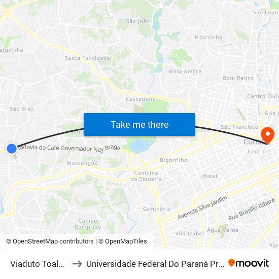 Viaduto Toaldo Túlio to Universidade Federal Do Paraná Prédio Histórico map