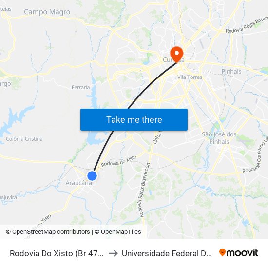 Rodovia Do Xisto (Br 476) - Viaduto Sobre Pr 423 to Universidade Federal Do Paraná Prédio Histórico map