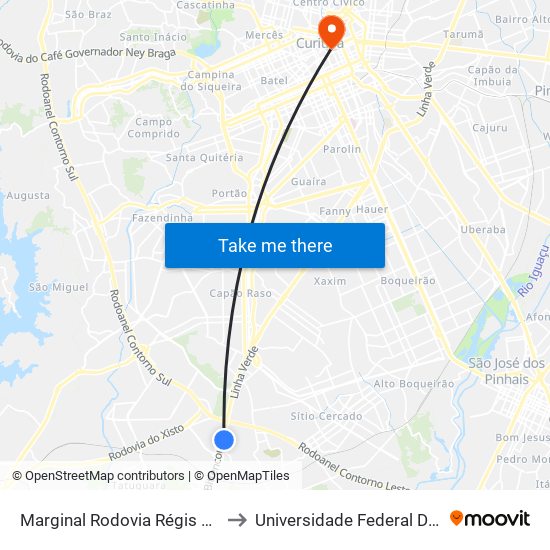 Marginal Rodovia Régis Bittencourt (Br 116) - Ceasa to Universidade Federal Do Paraná Prédio Histórico map