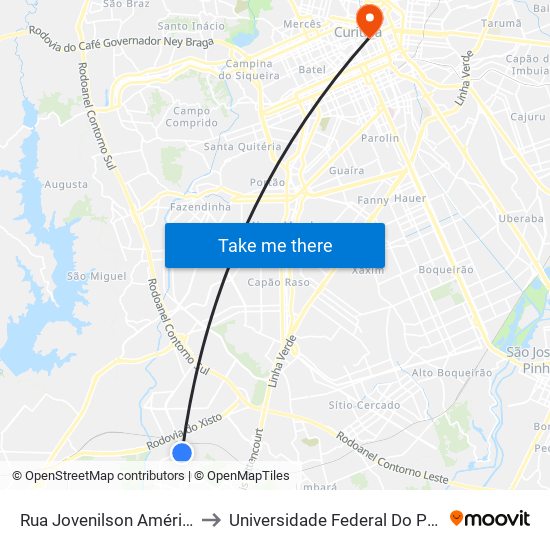 Rua Jovenilson Américo De Oliveira, 111 to Universidade Federal Do Paraná Prédio Histórico map