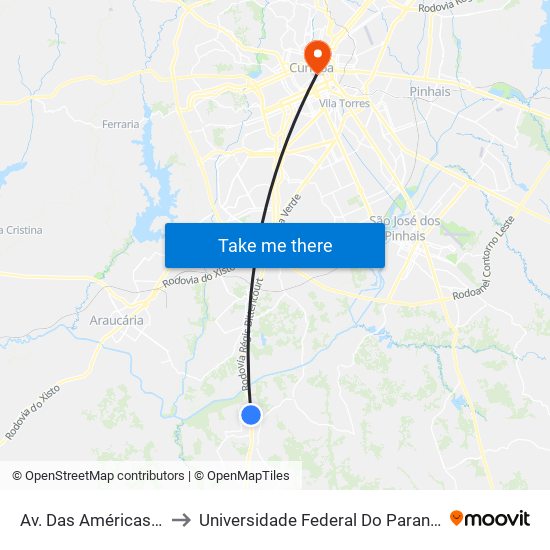 Av. Das Américas / R. Jatobá to Universidade Federal Do Paraná Prédio Histórico map