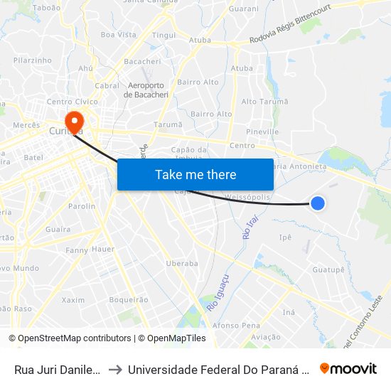 Rua Juri Danilenko, 135 to Universidade Federal Do Paraná Prédio Histórico map