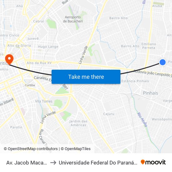 Av. Jacob Macanhan, 513 to Universidade Federal Do Paraná Prédio Histórico map