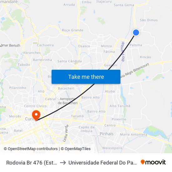 Rodovia Br 476 (Estrada Da Ribeira) to Universidade Federal Do Paraná Prédio Histórico map