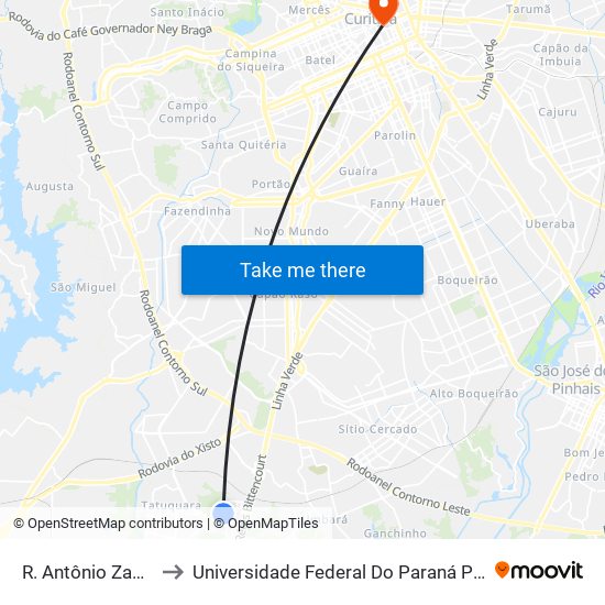 R. Antônio Zanon, 350 to Universidade Federal Do Paraná Prédio Histórico map