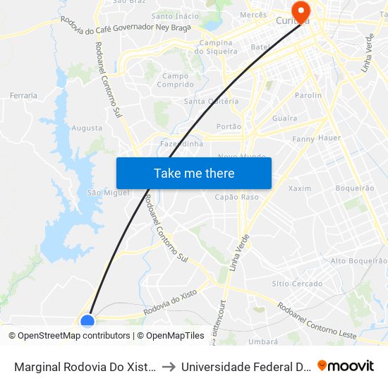 Marginal Rodovia Do Xisto (Br 476) - Trevo Petrobras to Universidade Federal Do Paraná Prédio Histórico map