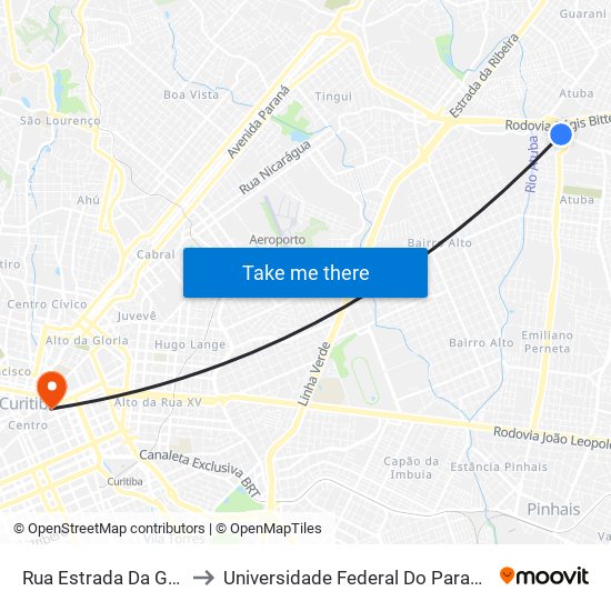 Rua Estrada Da Graciosa, 366 to Universidade Federal Do Paraná Prédio Histórico map