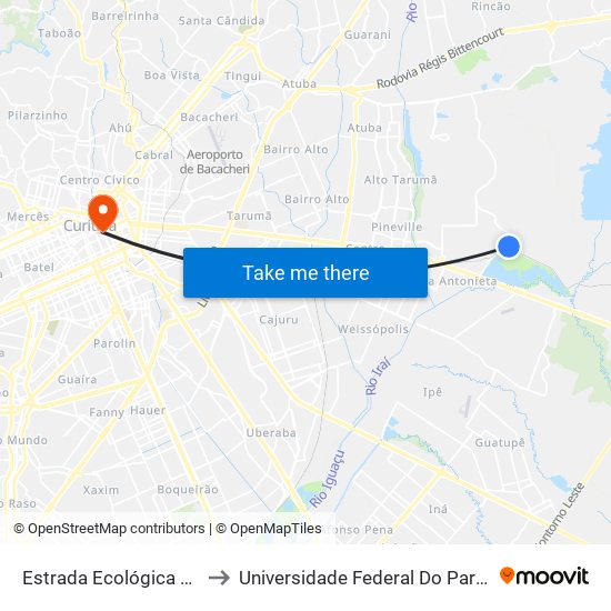 Estrada Ecológica De Pinhais, 866 to Universidade Federal Do Paraná Prédio Histórico map