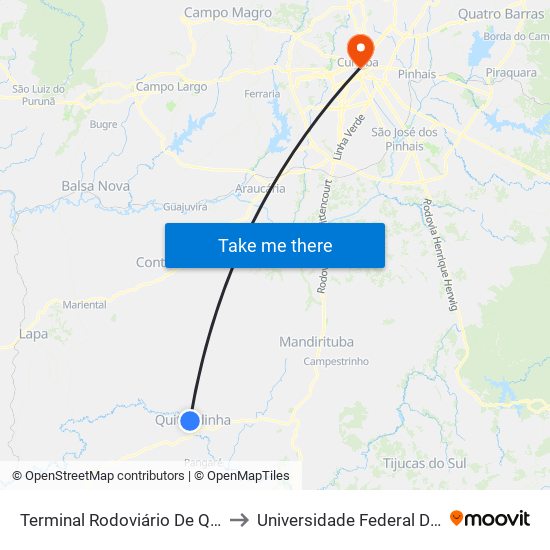 Terminal Rodoviário De Quitandinha (José Steff Filho) to Universidade Federal Do Paraná Prédio Histórico map