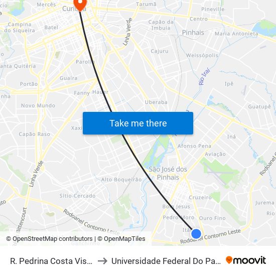 R. Pedrina Costa Viski, 630 - Comfrio to Universidade Federal Do Paraná Prédio Histórico map