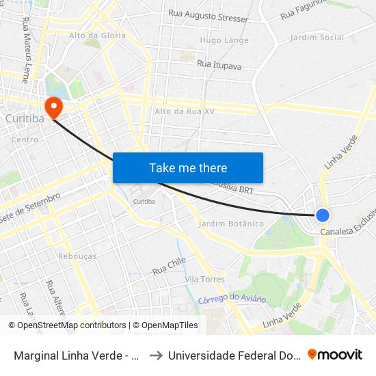 Marginal Linha Verde - Viaduto Jardim Botânico to Universidade Federal Do Paraná Prédio Histórico map