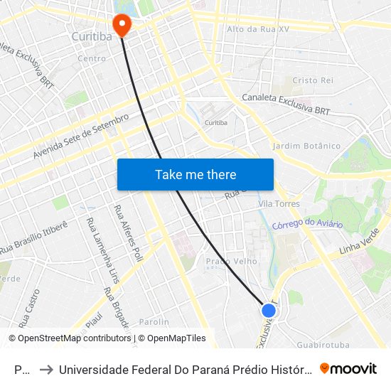 Puc (Linha Verde) to Universidade Federal Do Paraná Prédio Histórico map