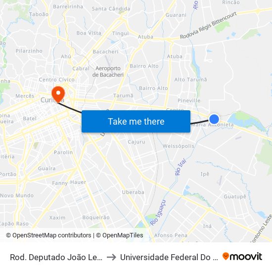 Rod. Deputado João Leopoldo Jacomel, 9347 to Universidade Federal Do Paraná Prédio Histórico map