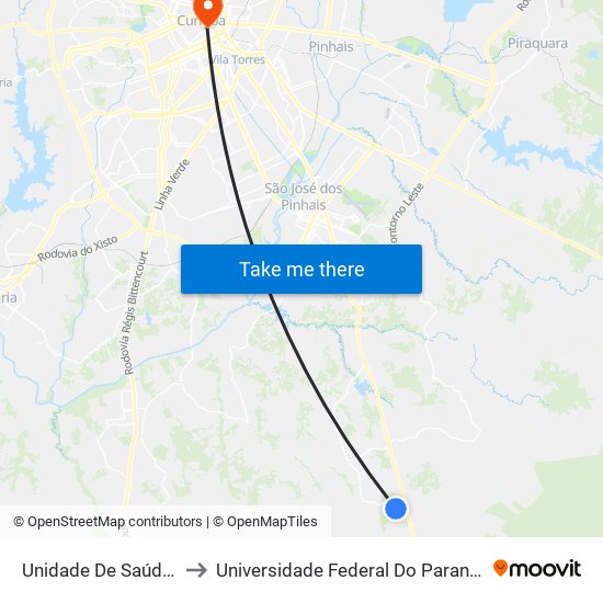 Unidade De Saúde Contenda to Universidade Federal Do Paraná Prédio Histórico map