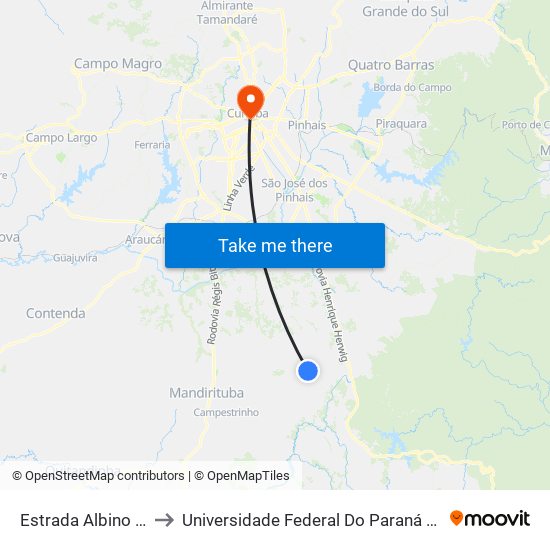 Estrada Albino Mickosz to Universidade Federal Do Paraná Prédio Histórico map