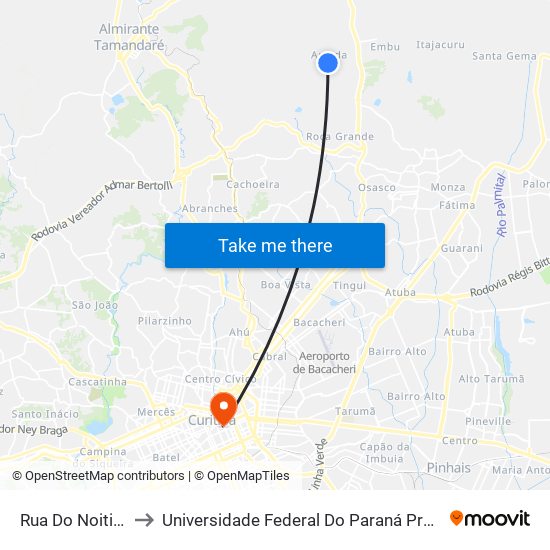 Rua Do Noitibó, 15 to Universidade Federal Do Paraná Prédio Histórico map