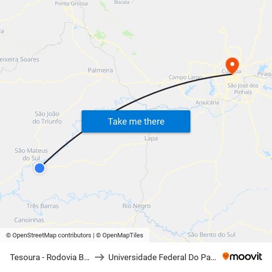 Tesoura - Rodovia Br 476 (Do Xisto) to Universidade Federal Do Paraná Prédio Histórico map