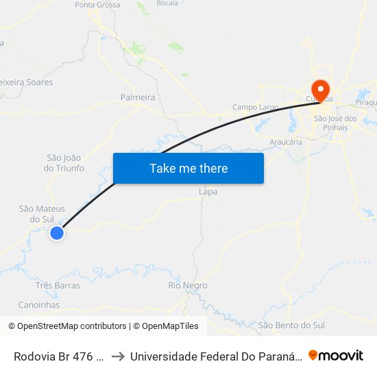 Rodovia Br 476 (Do Xisto) to Universidade Federal Do Paraná Prédio Histórico map